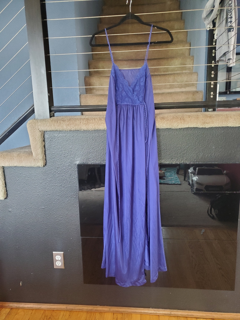 Long Violet Lace Bust Slip Chemise with Spaghetti Straps